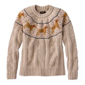 L.L.Bean Women’s  Cotton Fisherman Sweater Novelty River Rock Dog Fair Isle,XL